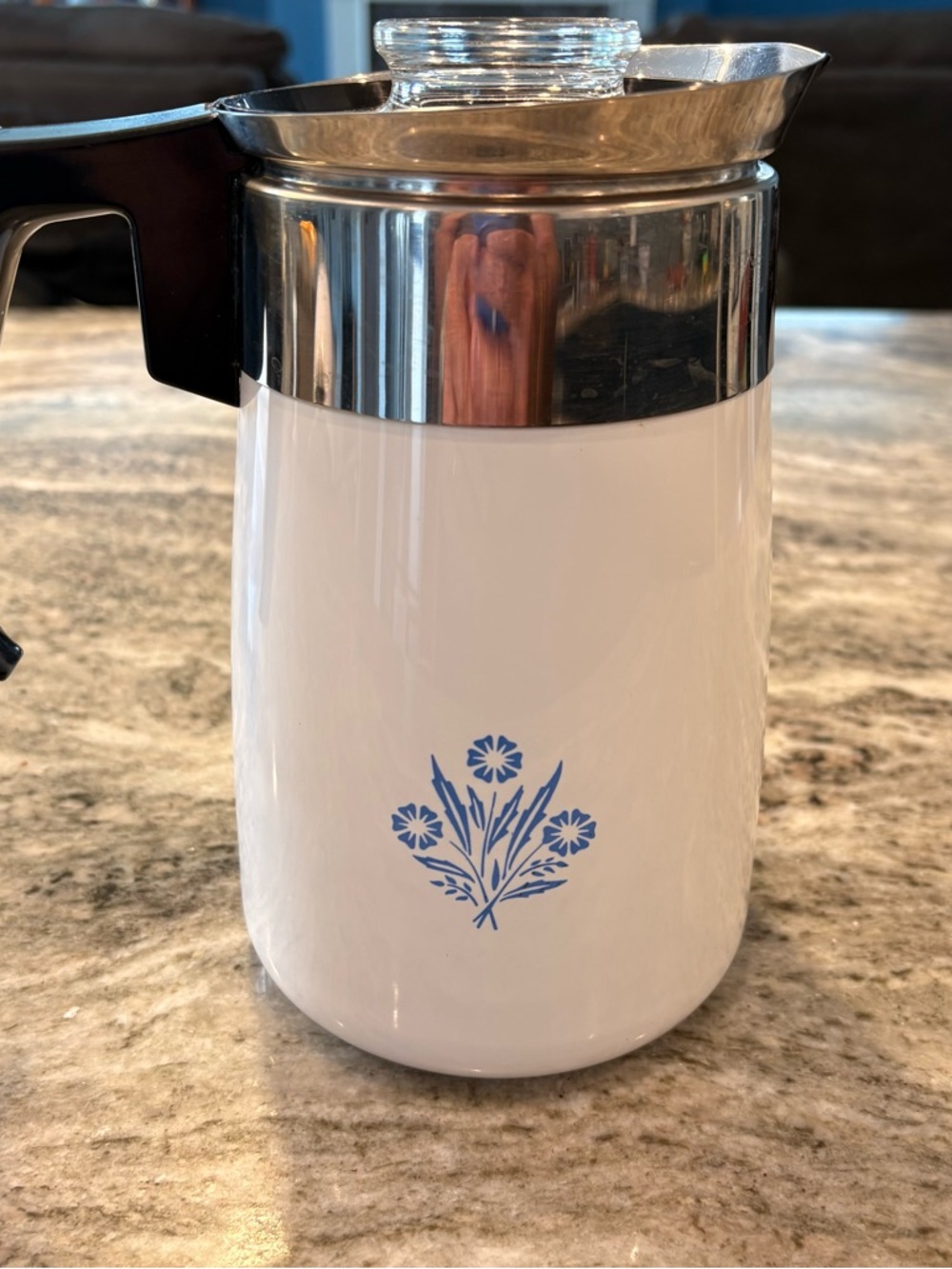 Corningware White and Blue Floral 6 Cup Stovetop Coffee Percolator Carafe